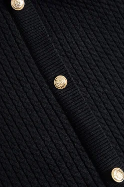 MICAS Knitwear|Knit Tops-Ribbed Knit Button-Up Peplum Sweater BLACK