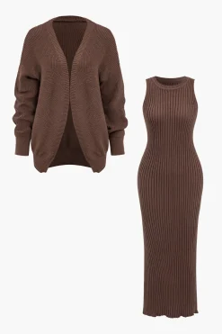 MICAS Knitwear|Knit Sets-Ribbed Knit Dress And Cardigan Set