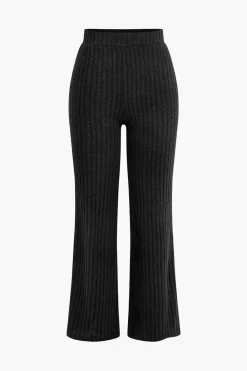 MICAS Knit Bottoms|Knit Bottoms-Ribbed Knit Elastic Waistband Trousers BLACK