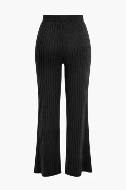 MICAS Knit Bottoms|Knit Bottoms-Ribbed Knit Elastic Waistband Trousers BLACK