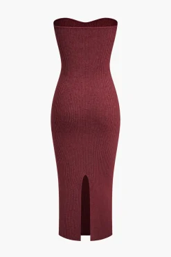 MICAS Long Sleeve Dresses|Knitwear-Ribbed Knit Strapless Midi Dress And Bolero Set