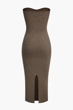 MICAS Long Sleeve Dresses|Knitwear-Ribbed Knit Strapless Midi Dress And Bolero Set