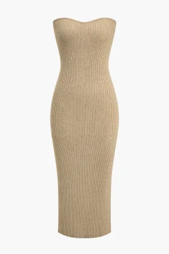 MICAS Long Sleeve Dresses|Knitwear-Ribbed Knit Strapless Midi Dress And Bolero Set