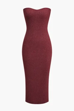 MICAS Long Sleeve Dresses|Knitwear-Ribbed Knit Strapless Midi Dress And Bolero Set