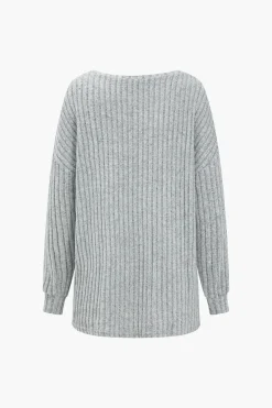 MICAS Short Sets-Ribbed Knit Top And Drawstring Shorts Set GRAY