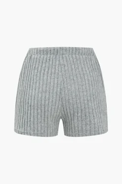 MICAS Short Sets-Ribbed Knit Top And Drawstring Shorts Set GRAY