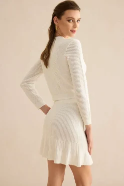 MICAS Knit Bottoms|Skirts-Ribbed Sweater Skirt WHITE