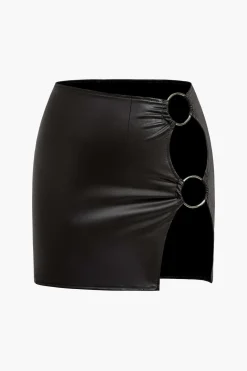 MICAS Skirts-Ring Detail Faux Leather Cutout Mini Skirt