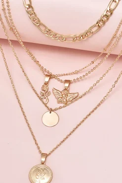 MICAS Necklaces|Accessories-Rose & Angel Layered Necklace GOLD