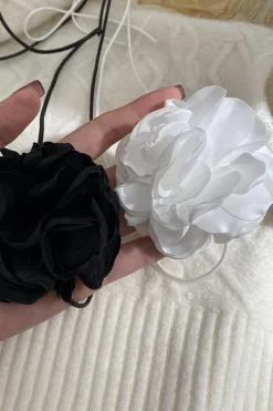 MICAS Necklaces-Rosette Decor Choker Necklace BLACK