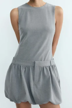 MICAS Mini Dresses-Round Neck Patchwork Sleeveless Mini Dress GRAY