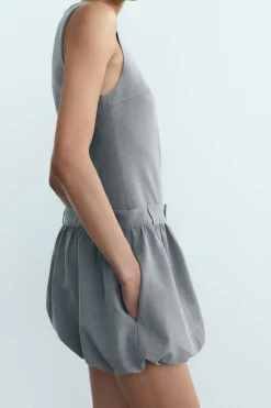 MICAS Mini Dresses-Round Neck Patchwork Sleeveless Mini Dress GRAY