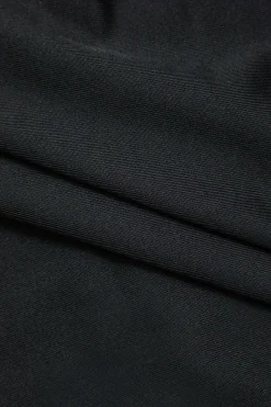 MICAS Long Sleeve Dresses|Maxi Dresses-Round Neck Ruched Slit Long Sleeve Maxi Dress BLACK