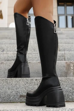 MICAS Shoes|Boots-Round Toe Knee High Boots BLACK