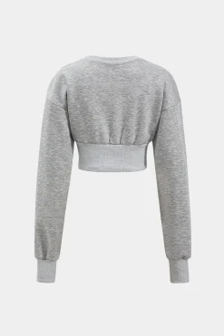 MICAS Skirt Sets-Round-Neck Corset Long-Sleeve Top And Skirt Set GRAY