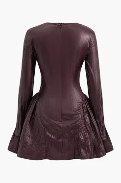 MICAS Long Sleeve Dresses|Mini Dresses-Ruched Asymmetrical Long Sleeve Mini Dress