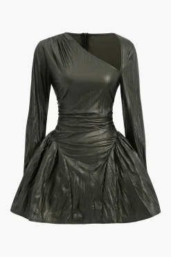 MICAS Long Sleeve Dresses|Mini Dresses-Ruched Asymmetrical Long Sleeve Mini Dress