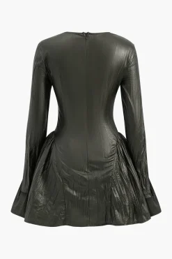 MICAS Long Sleeve Dresses|Mini Dresses-Ruched Asymmetrical Long Sleeve Mini Dress