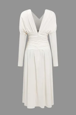 MICAS Long Sleeve Dresses|Maxi Dresses-Ruched Backless Maxi Dress BEIGE