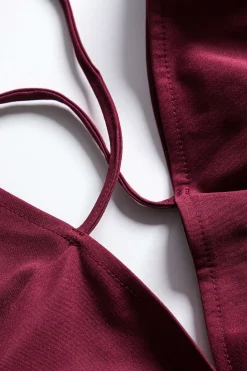 MICAS Long Sleeve Tops|Long Sleeves Tops-Ruched Backless Tie Back Long-Sleeve Shirt BURGUNDY