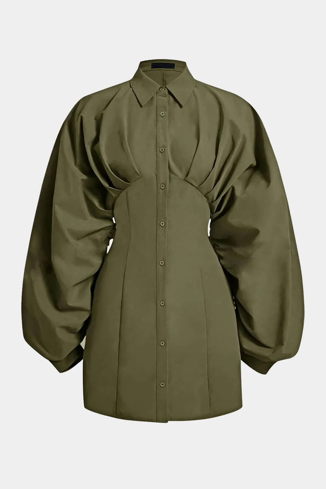 MICAS Long Sleeve Tops|Long Sleeves Tops-Ruched Button Long-Sleeve Shirt OLIVE