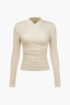 MICAS Long Sleeve Tops|Long Sleeves Tops-Ruched Crossover Long Sleeve Top