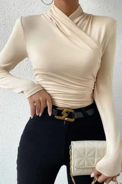 MICAS Long Sleeve Tops|Long Sleeves Tops-Ruched Crossover Long Sleeve Top