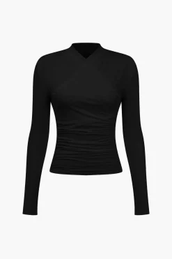 MICAS Long Sleeve Tops|Long Sleeves Tops-Ruched Crossover Long Sleeve Top