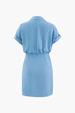 MICAS Mini Dresses-Ruched Detail Mini Shirt Dress BABY BLUE