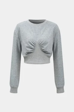 MICAS Pant Sets-Ruched Detail Top And Trousers Set GRAY