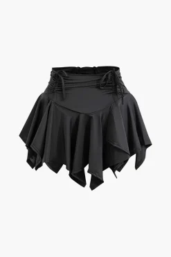 MICAS Skirts-Ruched Drawstring Asymmetric Mini Skirt