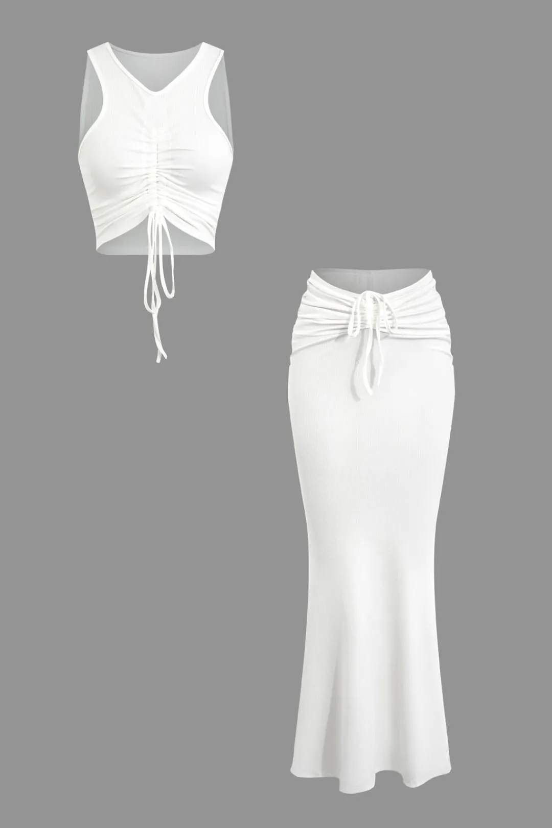 MICAS Skirt Sets|Vacation Sets-Ruched Drawstring Tank Top And Mermaid Maxi Skirt Set