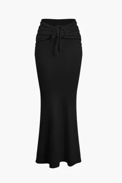 MICAS Skirt Sets|Vacation Sets-Ruched Drawstring Tank Top And Mermaid Maxi Skirt Set