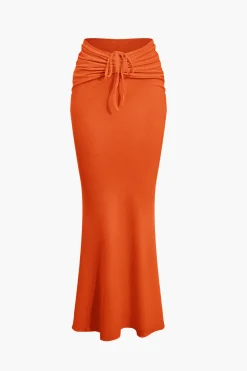 MICAS Skirt Sets|Vacation Sets-Ruched Drawstring Tank Top And Mermaid Maxi Skirt Set