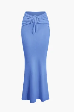 MICAS Skirt Sets|Vacation Sets-Ruched Drawstring Tank Top And Mermaid Maxi Skirt Set