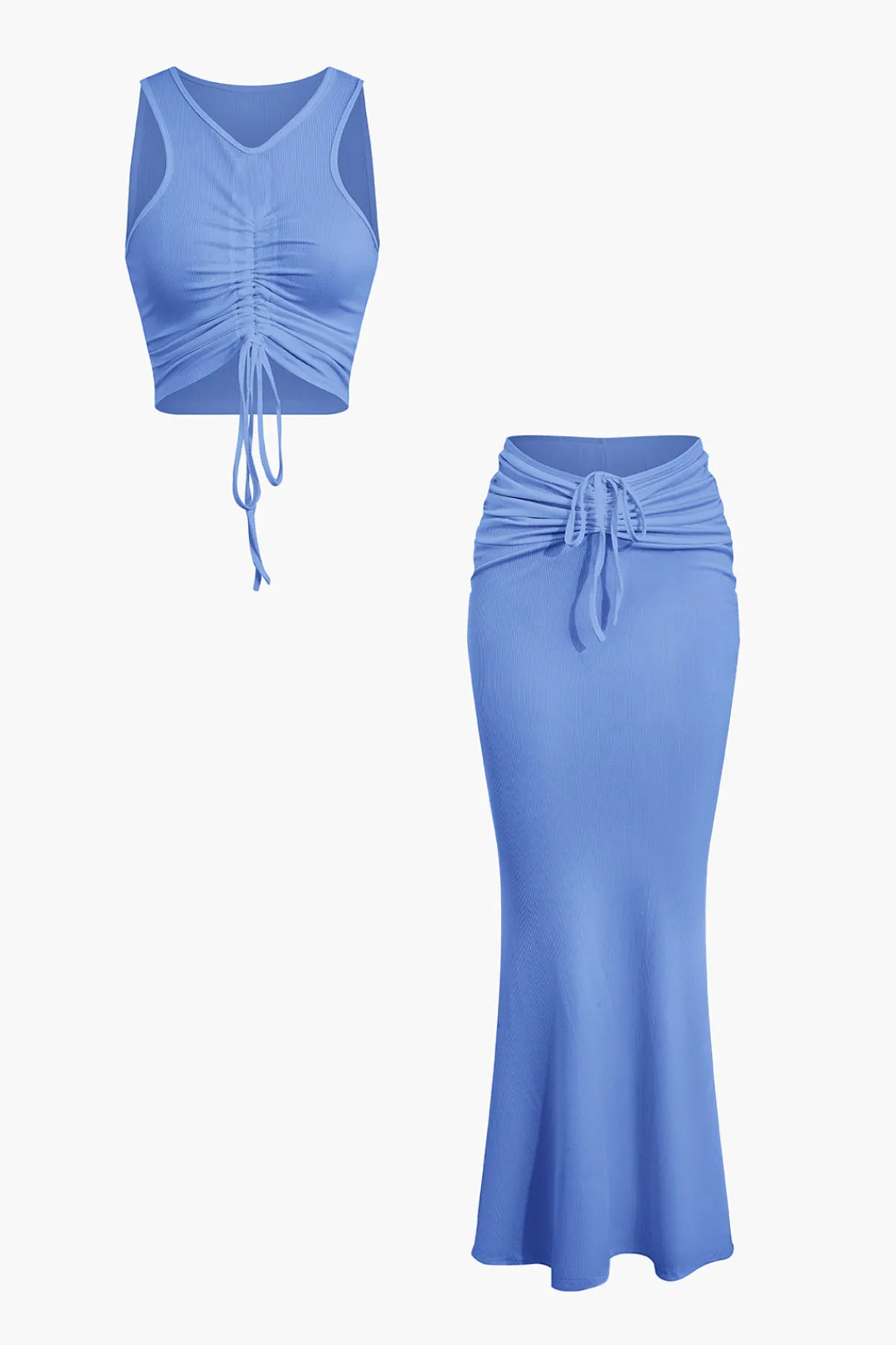 MICAS Skirt Sets|Vacation Sets-Ruched Drawstring Tank Top And Mermaid Maxi Skirt Set