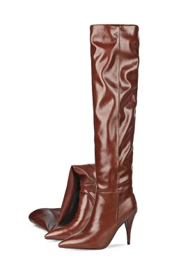 MICAS Boots|Shoes-Ruched Faux Leather Pointed Toe Knee High Boots