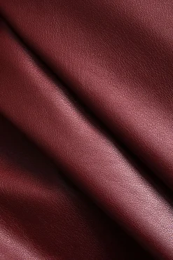 MICAS Mini Dresses-Ruched Faux Leather V-Neck Bodycon Mini Dress