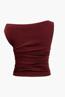 MICAS T-Shirts-Ruched Knot One-Shoulder Sleeveless Top