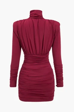 MICAS Long Sleeve Dresses|Mini Dresses-Ruched Long Sleeve Turtleneck Mini Dress