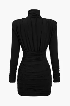 MICAS Long Sleeve Dresses|Mini Dresses-Ruched Long Sleeve Turtleneck Mini Dress