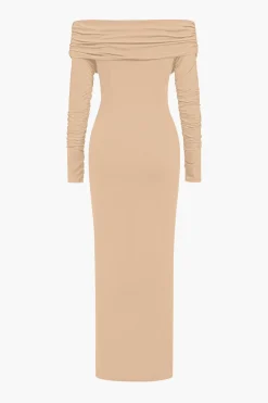 MICAS Long Sleeve Dresses|Maxi Dresses-Ruched Off Shoulder Drape Detail Maxi Dress