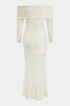 MICAS Long Sleeve Dresses|Maxi Dresses-Ruched Off Shoulder Long Sleeve Maxi Dress BEIGE