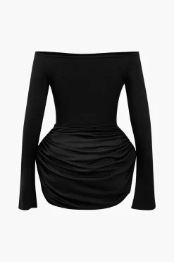 MICAS Long Sleeve Dresses|Mini Dresses-Ruched Off Shoulder Mini Dress
