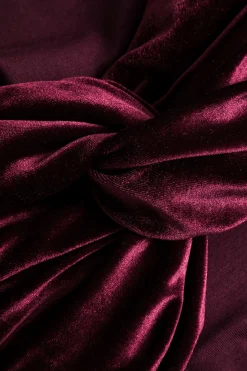 MICAS Bodysuits-Ruched Patchwork Off Shoulder Long Sleeve Bodysuit BURGUNDY