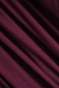 MICAS Bodysuits-Ruched Patchwork Off Shoulder Long Sleeve Bodysuit BURGUNDY