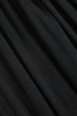 MICAS T-Shirts-Ruched Pleated Design Long Sleeve T-Shirt BLACK