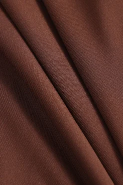 MICAS Long Sleeve Dresses|Midi Dresses-Ruched Round Neck Long-Sleeve Midi Dress BROWN