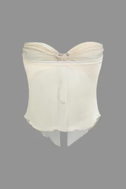 MICAS Skirt Sets|Vacation Sets-Ruched Sleeveless Double-Layered Mesh Split Strapless Top And Maxi Skirt Set