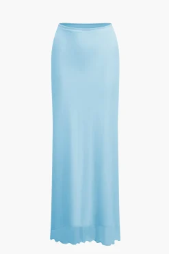 MICAS Skirt Sets|Vacation Sets-Ruched Sleeveless Double-Layered Mesh Split Strapless Top And Maxi Skirt Set